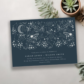 Invitation Élégant Mariage de la Lune de nuit étoilée de la M