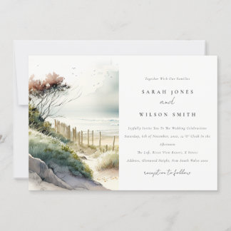 Invitation Elégant Mariage de la plage de sable de la côte de