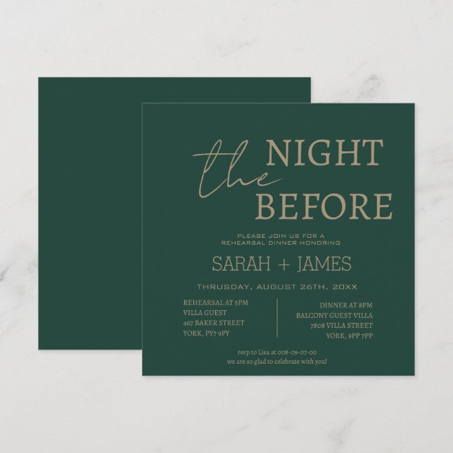 Invitation Élégant Mariage de la répétition Emerald Green (Devant / Derrière)