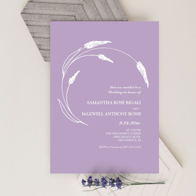 Invitation Élégant Mariage de lavande moderne (Lavender wedding invitations minimalist line art and design by Victoria Grigaliunas)