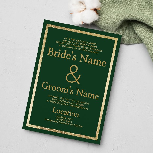 Invitation Élégant Mariage de luxe en or vert foncé (Elegant dark green gold luxury Wedding )