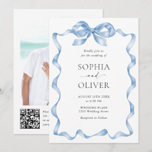 Invitation Élégant Mariage de mâchoire bleu Dusty