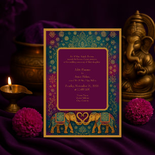 Invitation Elégant Mariage de mandala d'éléphant oriental bor