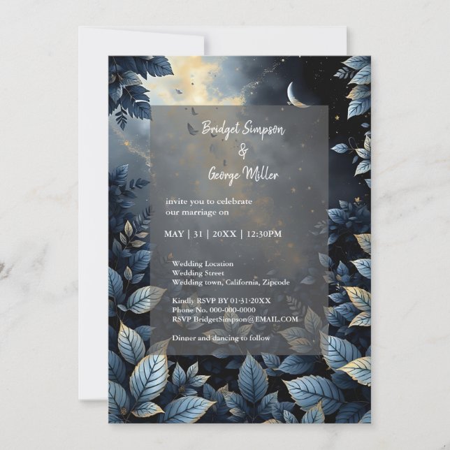 Invitation Élégant Mariage de Midnight Blue et Gold Forest (Devant)