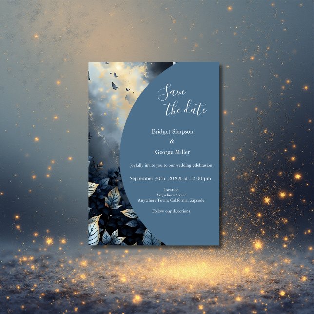 Invitation Élégant Mariage de Midnight Blue et Gold Forest (Créateur téléchargé)