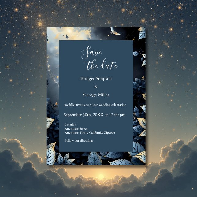 Invitation Élégant Mariage de Midnight Blue et Gold Forest (Créateur téléchargé)