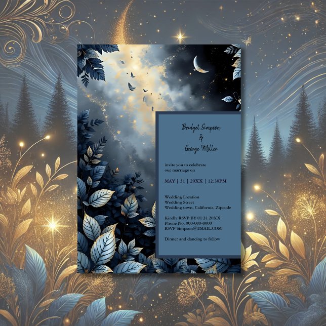 Invitation Élégant Mariage de Midnight Blue et Gold Forest (Créateur téléchargé)