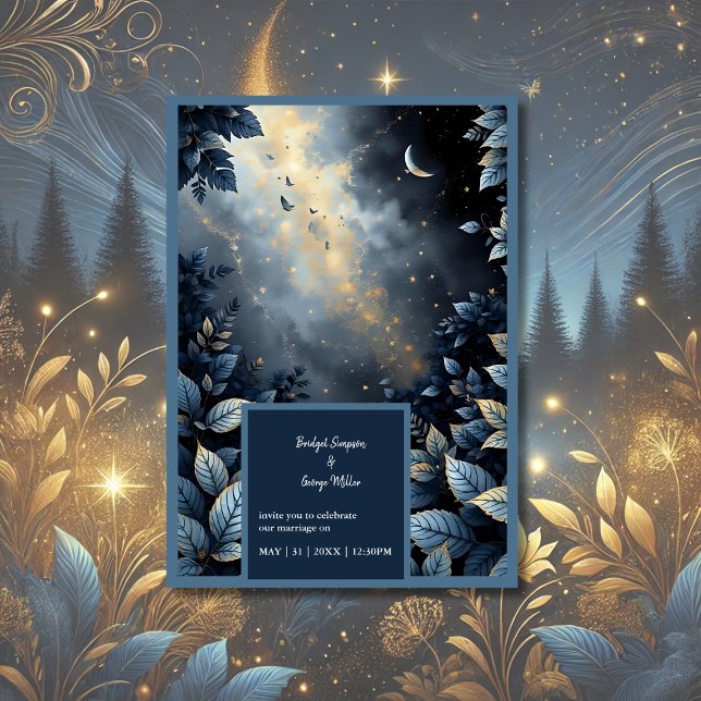 Invitation Élégant Mariage de Midnight Blue et Gold Forest (Créateur téléchargé)