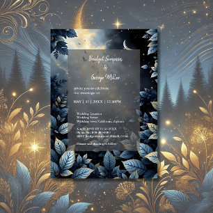 Invitation Élégant Mariage de Midnight Blue et Gold Forest
