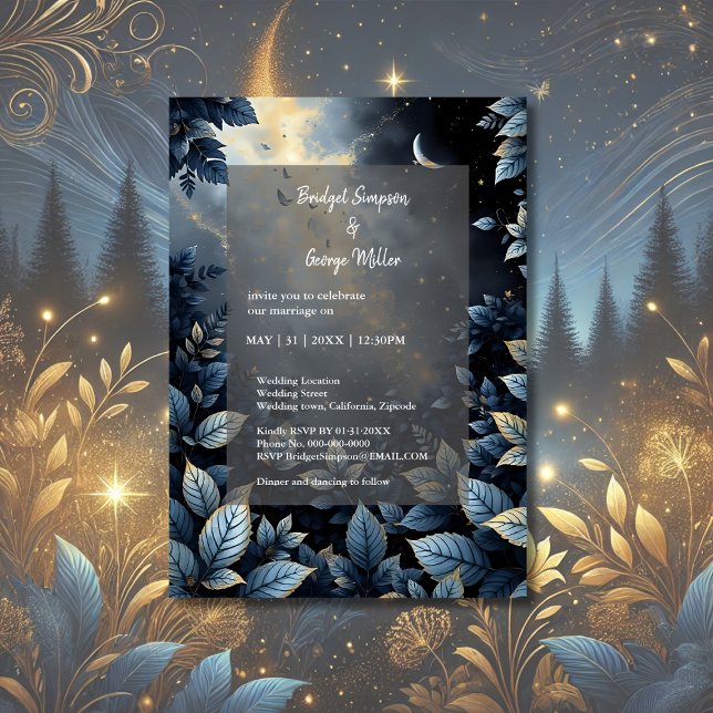 Invitation Élégant Mariage de Midnight Blue et Gold Forest (Créateur téléchargé)