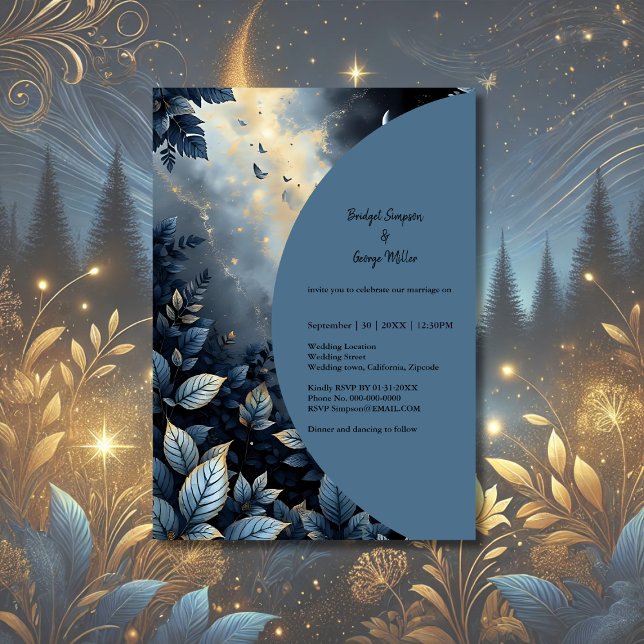 Invitation Élégant Mariage de Midnight Blue et Gold Forest (Créateur téléchargé)