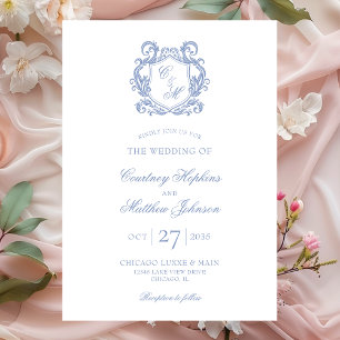Invitation Élégant Mariage de Monogram Blue Dusty