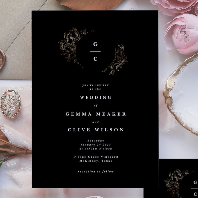 Invitation Élégant Mariage de monogramme botanique tiré à la  (Créateur téléchargé)