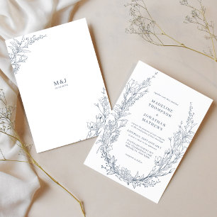 Invitation Élégant Mariage de monogramme de couronne de fleur