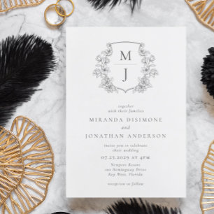 Invitation Élégant Mariage de monogramme de crête botanique