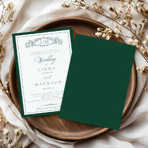 Invitation Élégant Mariage de Monogramme de crête verte Emera