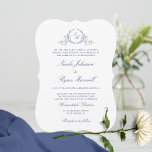 Invitation Élégant Mariage de monogramme de marine<br><div class="desc">Dégustez la famille et les invités avec cet élégant Faire-part de mariage bleu marine avec un délicat monogramme botanique feuillu dessiné à la main et personnalisé avec des initiales de couple. Détails calligraphie manuscrits. Design simple, élégant et élégant. Design élégant avec nom de parents. Plusieurs formes de carte à choisir....</div>