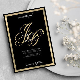 Invitation Élégant mariage de monogramme en or noir
