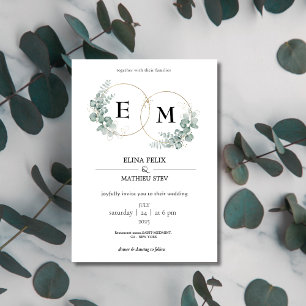 Invitation Elégant Mariage de monogramme Eucalyptus botanique