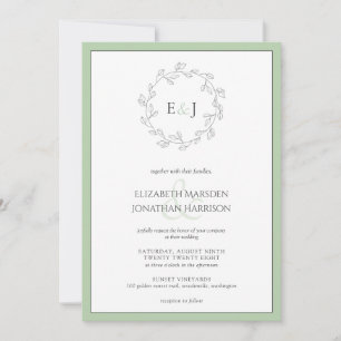 Invitation Élégant Mariage de monogramme feuille verte Sage