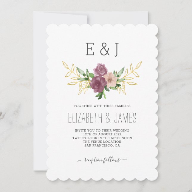Invitation Élégant Mariage de monogramme floral de printemps (Devant)