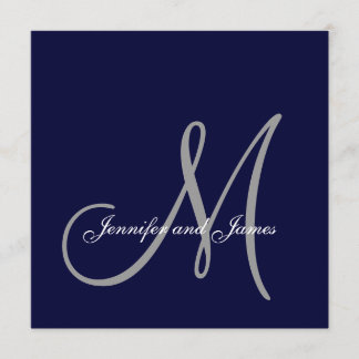 Invitation Élégant Mariage de monogramme gris bleu marine