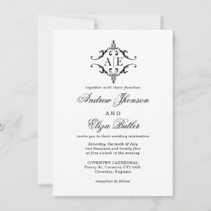 Invitation Élégant Mariage de monogramme noir et blanc