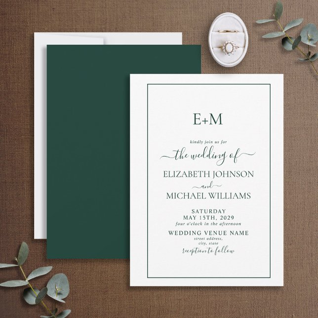 Invitation Élégant Mariage de monogramme officiel Emerald Gre (Créateur téléchargé)