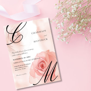 Invitation Élégant Mariage de monogramme rose pâle