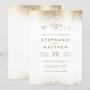 Invitation Elégant Mariage de montagne Confetti Blanc & Or