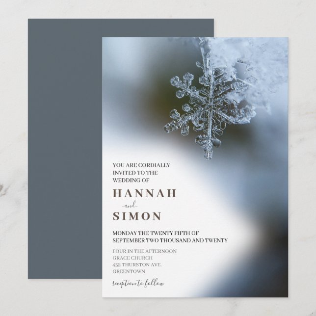Invitation Élégant Mariage de neige d'hiver moderne (Devant / Derrière)