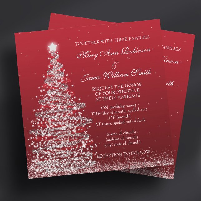 Invitation Élégant Mariage de Noël Argent rouge (Elegant Christmas Wedding Red Silver Invitation)