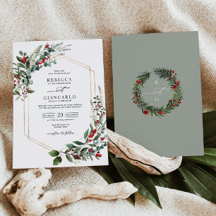 Invitation Elégant Mariage de Noël de la verdure des baies ro
