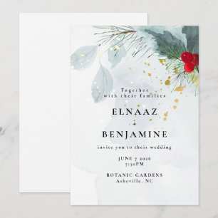 Invitation Élégant mariage de Noël et d'hiver à l'aquarelle