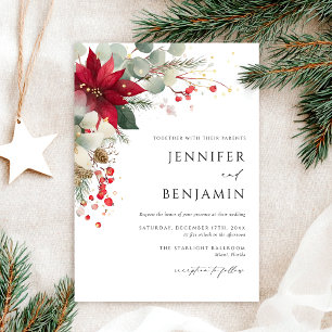 Invitation Élégant Mariage de Noël Floral