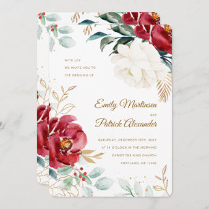 Invitation Élégant Mariage de Noël Floral