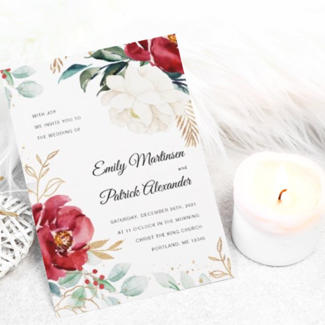 Invitation Élégant Mariage de Noël Floral d'hiver (Créateur téléchargé)