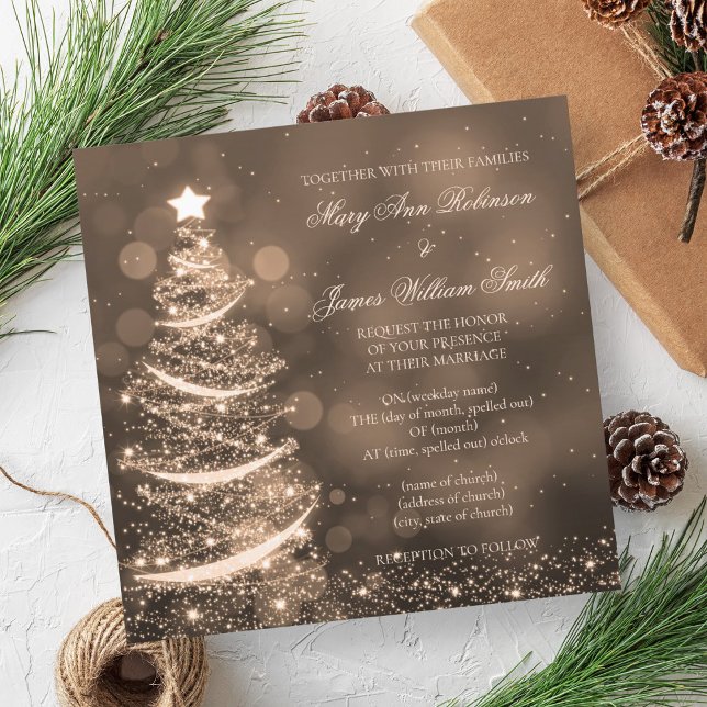 Invitation Élégant Mariage de Noël Gold (Elegant Gold Christmas Wedding Invitation)