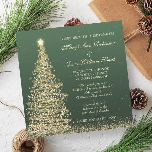 Invitation Élégant Mariage de Noël Gold Green