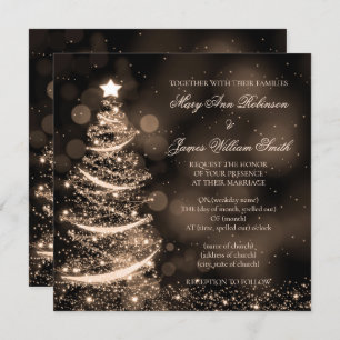 Invitation Élégant Mariage de Noël noir et or