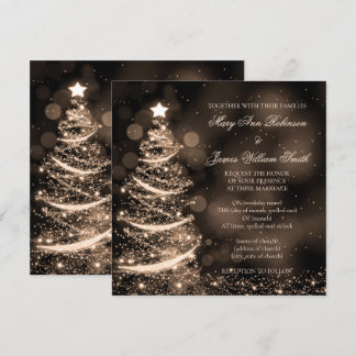 Invitation Élégant Mariage de Noël Noir & Or