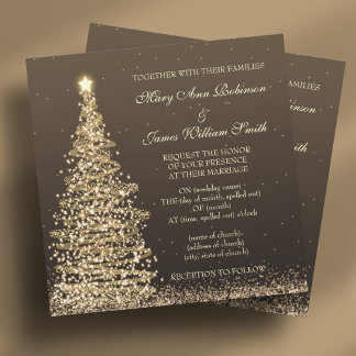 Invitation Élégant Mariage de Noël Or Brown