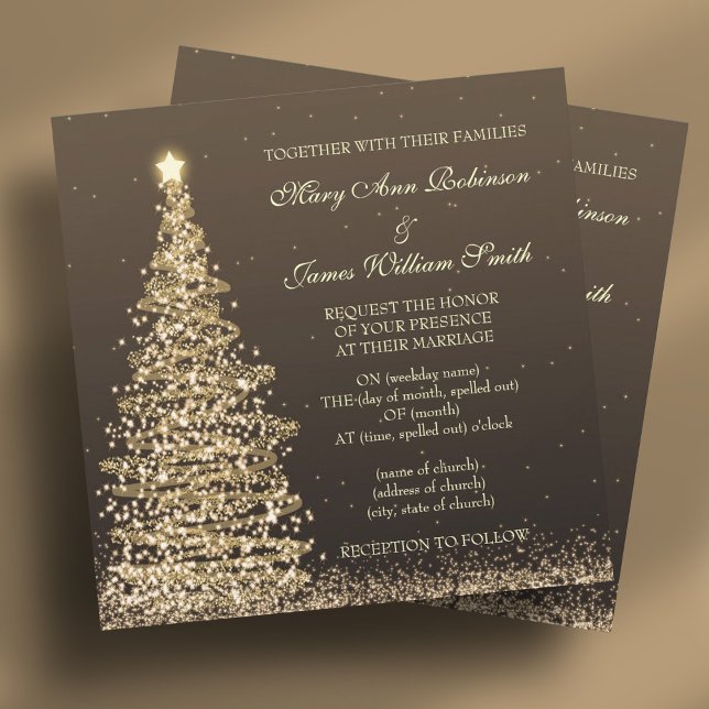 Invitation Élégant Mariage de Noël Or Brown (Elegant Christmas Wedding Gold Brown Invitation)