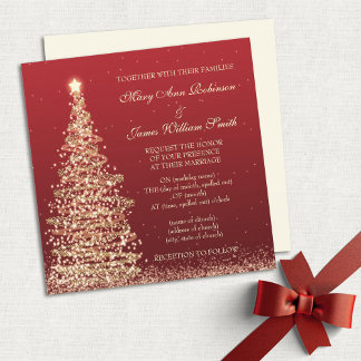 Invitation Élégant Mariage de Noël Rouge