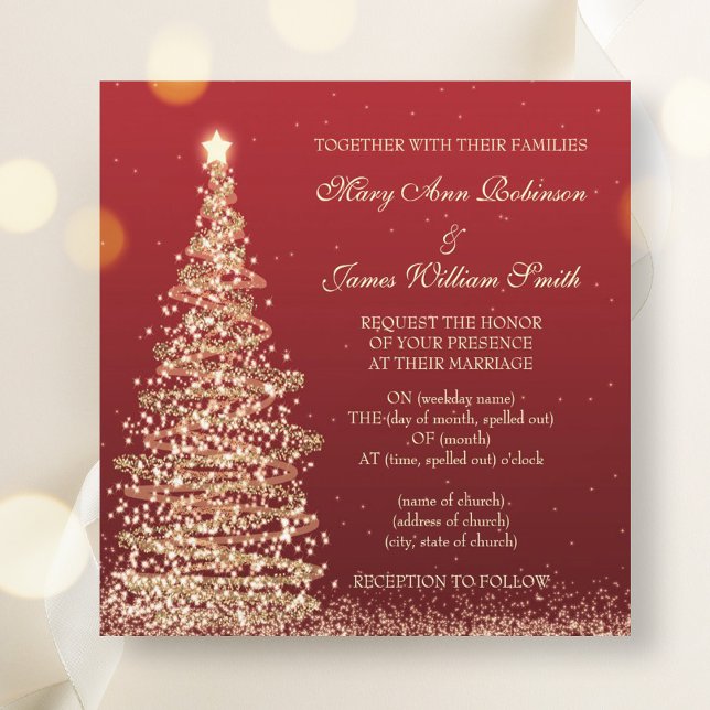 Invitation Élégant Mariage de Noël Rouge (Elegant Christmas Wedding Red Invitation)