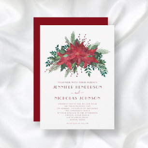 Invitation Élégant Mariage de Noël Rouge Poinsettia