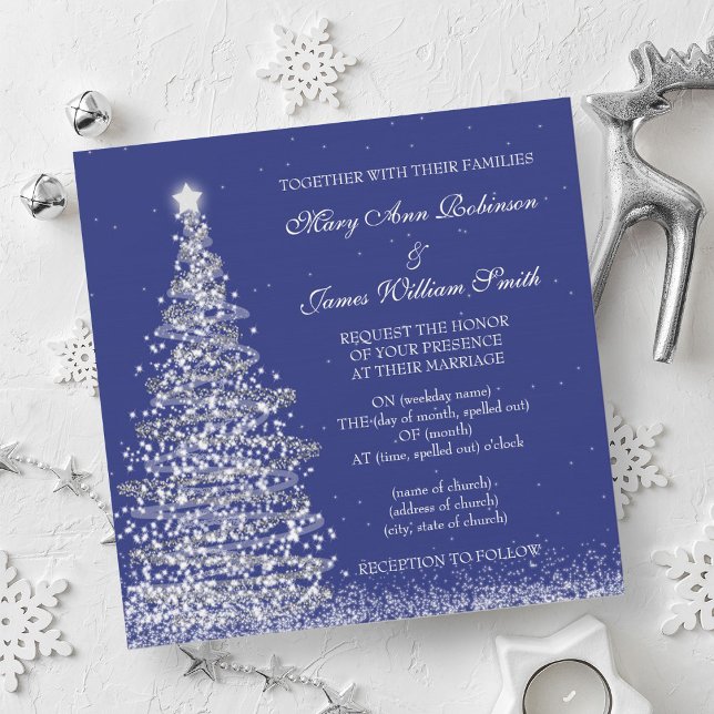 Invitation Elégant Mariage de Noël Silver Navy (Elegant Christmas Wedding Silver Navy Invitation)