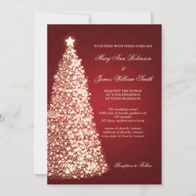 Invitation Élégant Mariage de Noël Sparkle Gold Red (Devant)