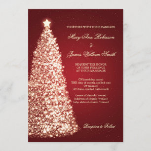 Invitation Élégant Mariage de Noël Sparkle Gold Red