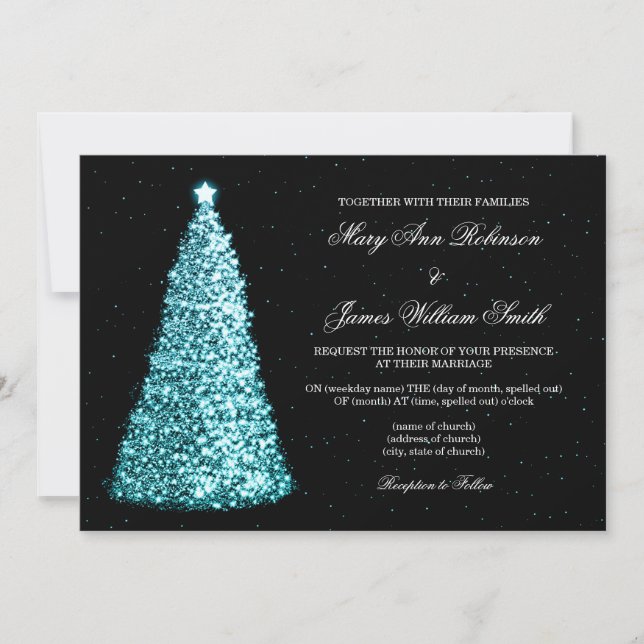 Invitation Élégant Mariage de Noël Sparkle Tree Turquoise (Devant)